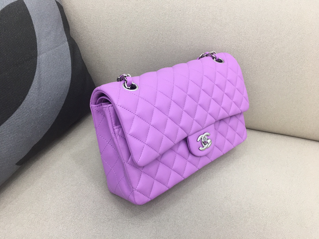 Medium Classic Flap Lambskin Bag AO1112 Purple/Silver